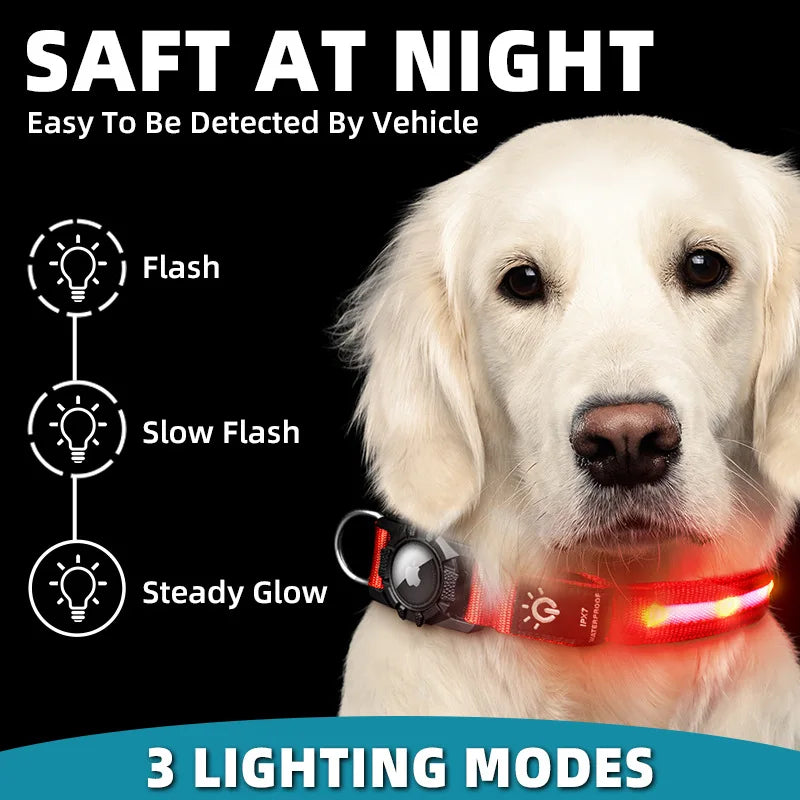 Waterproof IPX 7 Dog Collars for AirTag Protector Luminous Electronic Pet Collar for Air Tag Anti-lost USB Charging Pet Supplies