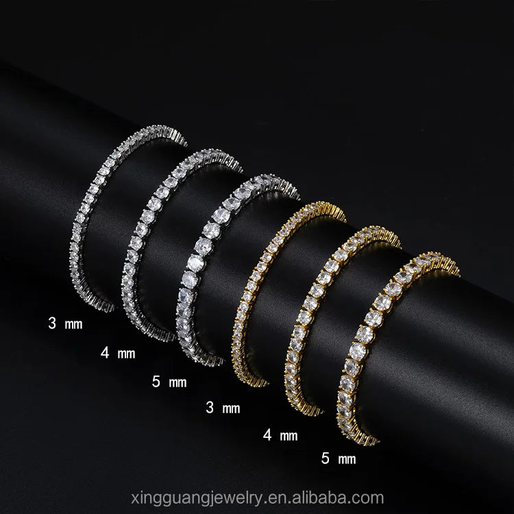 2mm 3mm 5mm Diamond Tennis Moissanite Link Chain 925 Silver  Fine Jewelry Bracelet VVS Moissanite Tennis Chain