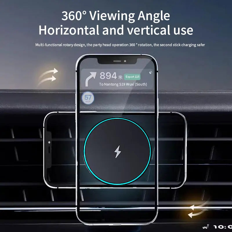 Custom ABS Mobile Phone Holder Smart QC3.0 PD 3.0 15W Fast Car Magnet Charger Wireless Charging Magnetic Car Wireless Charger