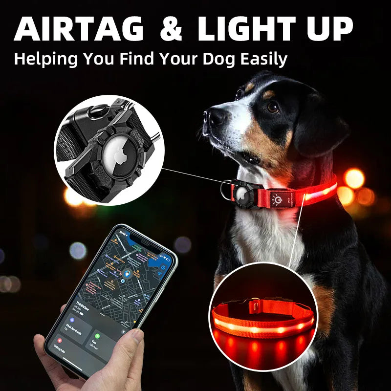 Waterproof IPX 7 Dog Collars for AirTag Protector Luminous Electronic Pet Collar for Air Tag Anti-lost USB Charging Pet Supplies