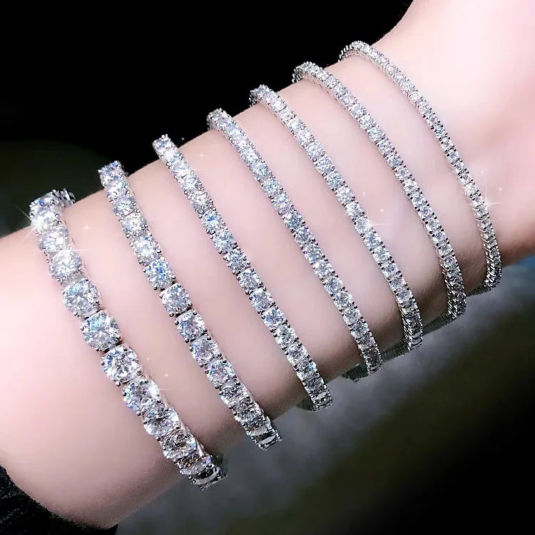 2mm 3mm 5mm Diamond Tennis Moissanite Link Chain 925 Silver  Fine Jewelry Bracelet VVS Moissanite Tennis Chain