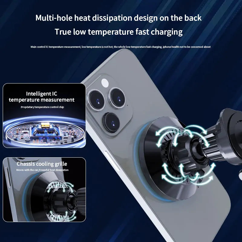 Custom ABS Mobile Phone Holder Smart QC3.0 PD 3.0 15W Fast Car Magnet Charger Wireless Charging Magnetic Car Wireless Charger