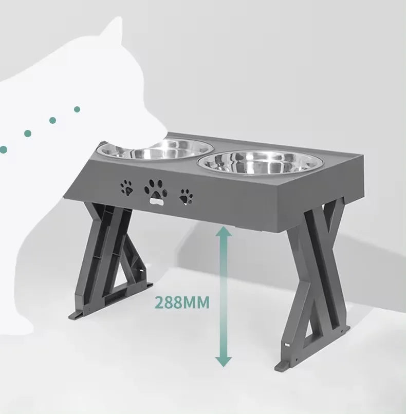High Quality Pet Supplies Adjustable Stainless Steel High Capacity Pet Feeder Non-slip Dog Bowl Double Bowl Pet Food Bowls
