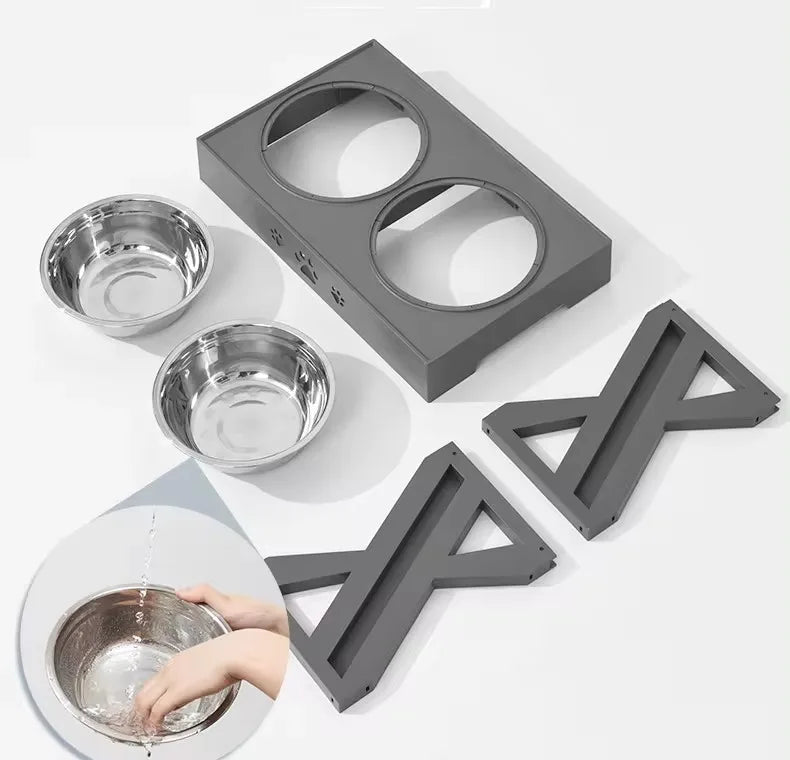 High Quality Pet Supplies Adjustable Stainless Steel High Capacity Pet Feeder Non-slip Dog Bowl Double Bowl Pet Food Bowls