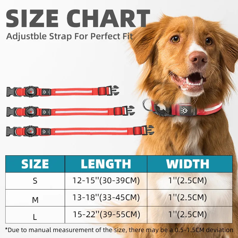 Waterproof IPX 7 Dog Collars for AirTag Protector Luminous Electronic Pet Collar for Air Tag Anti-lost USB Charging Pet Supplies