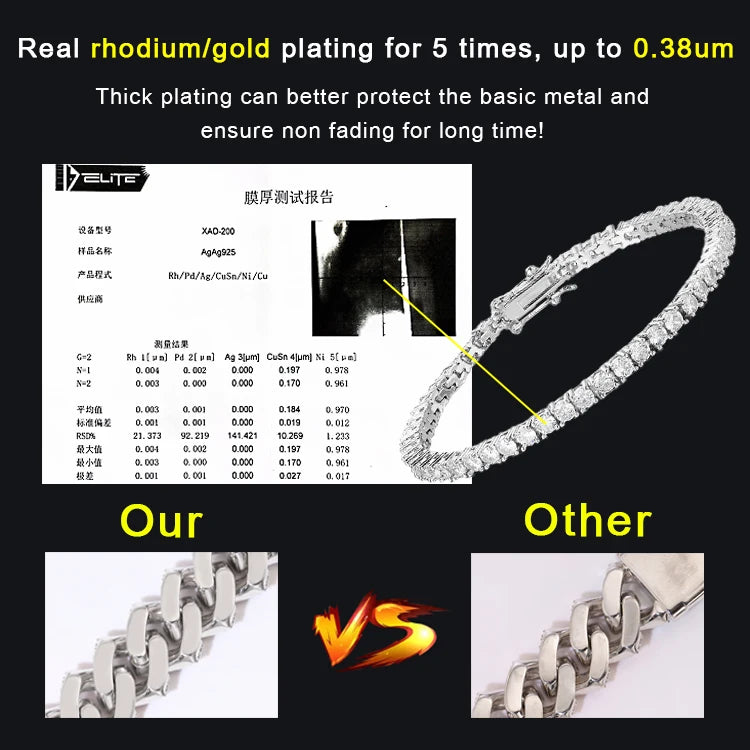 2mm 3mm 5mm Diamond Tennis Moissanite Link Chain 925 Silver  Fine Jewelry Bracelet VVS Moissanite Tennis Chain