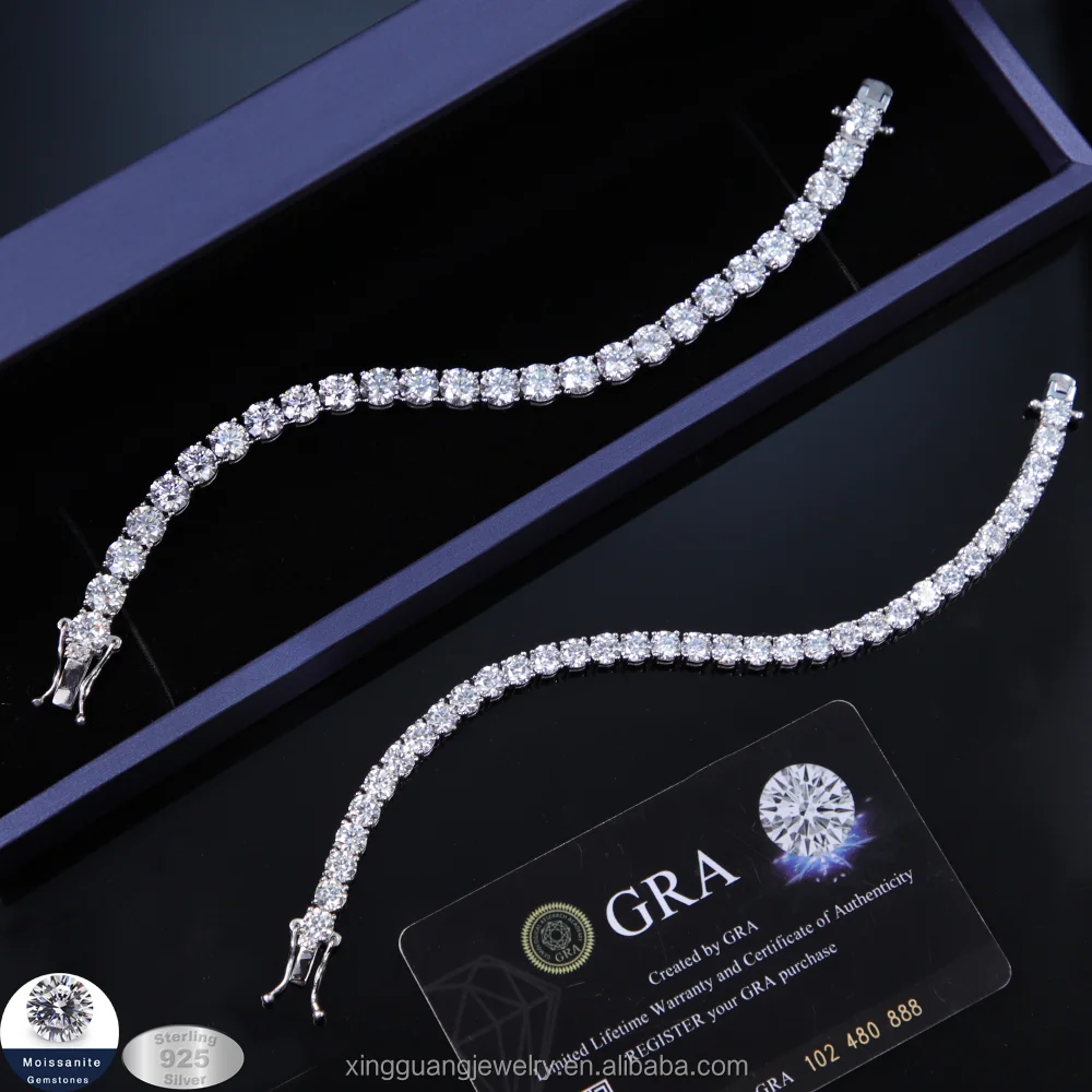 2mm 3mm 5mm Diamond Tennis Moissanite Link Chain 925 Silver  Fine Jewelry Bracelet VVS Moissanite Tennis Chain